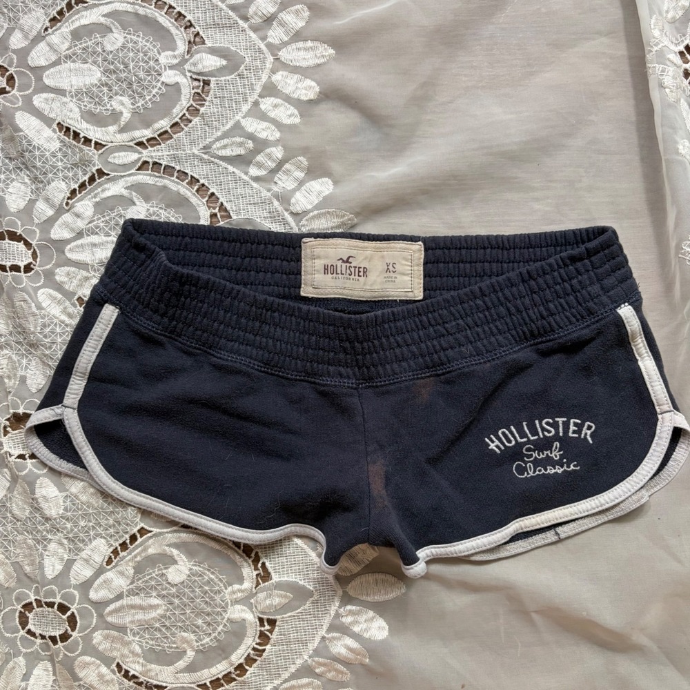 Y2K Hollister Surf Classic Navy Blue Dolphin Lounge Shorts XS Embroidered Logo